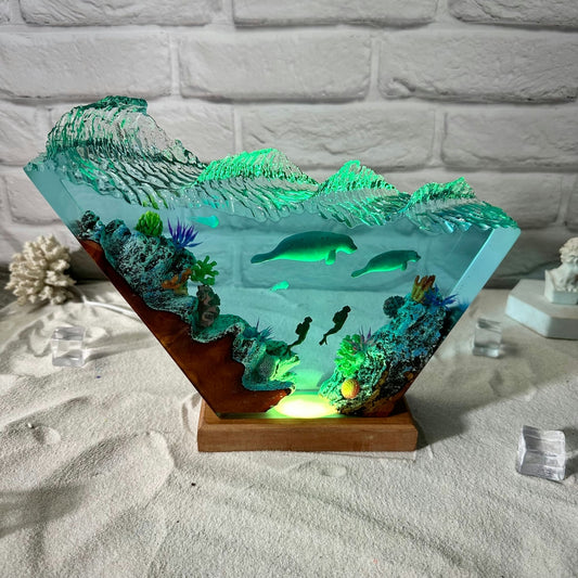 Manatees resin epoxy lamp