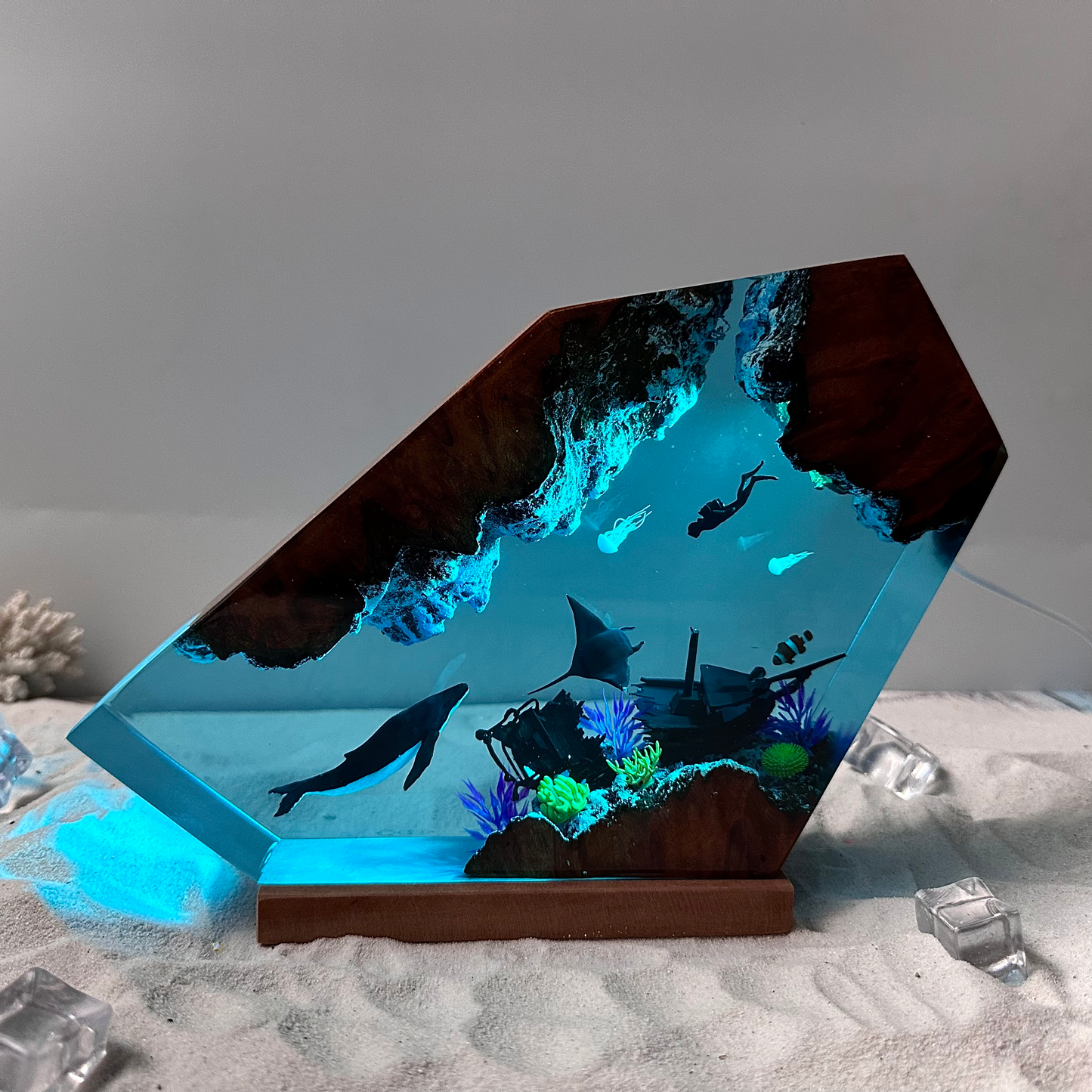 Humpback Whale and Ray resin night light