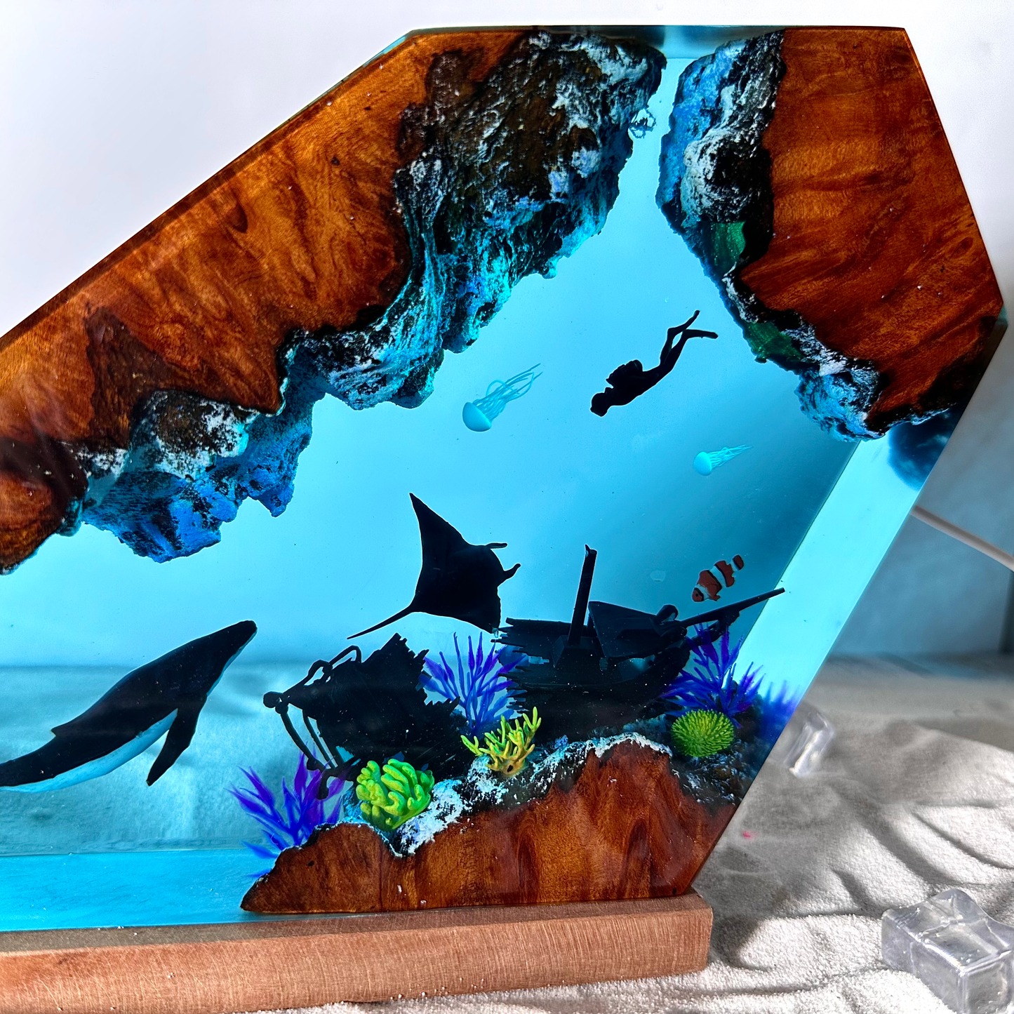 Humpback Whale and Ray resin night light