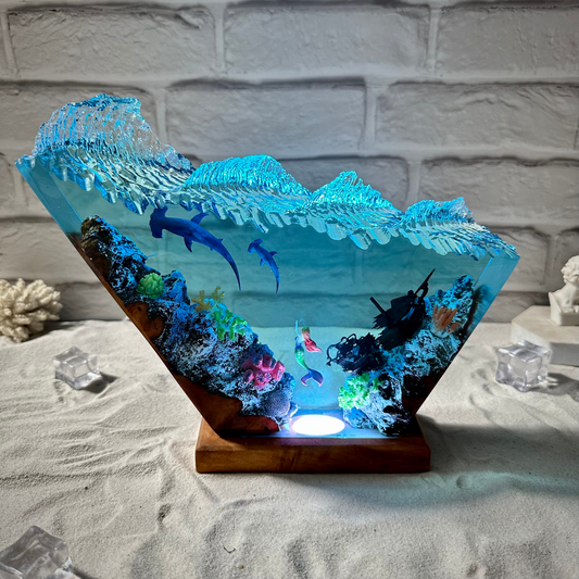 Hammerhead sharks and Mermaid resin lamp