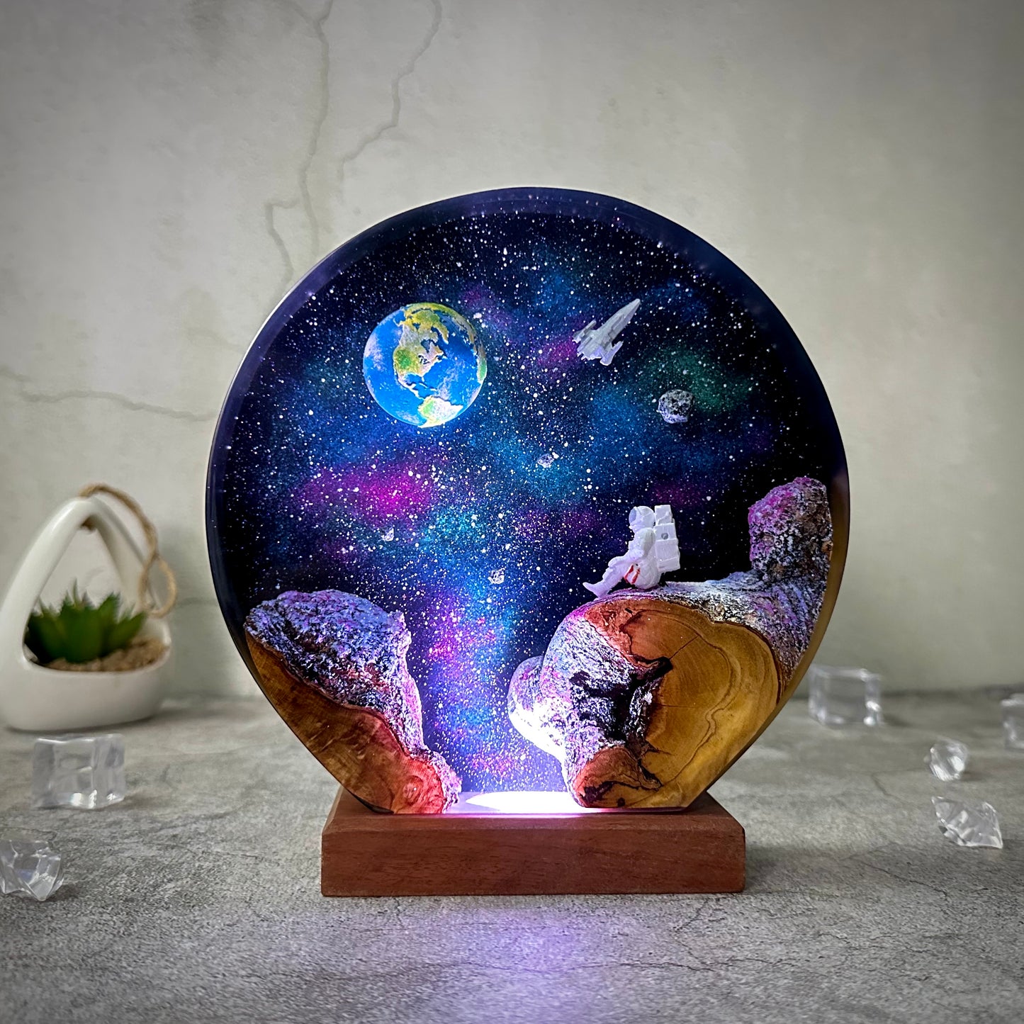 Astronaut and Space resin lamp