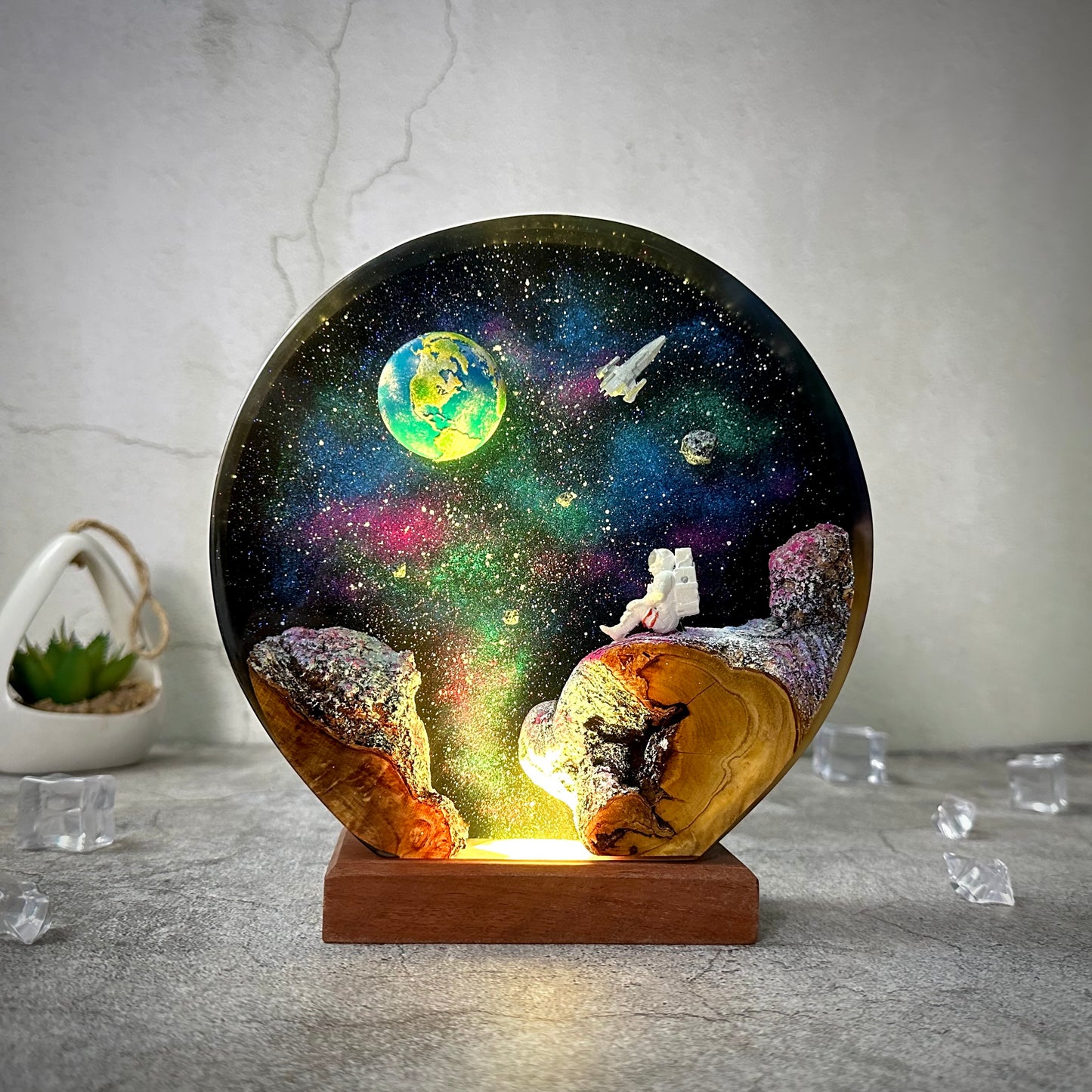 Astronaut and Space resin lamp