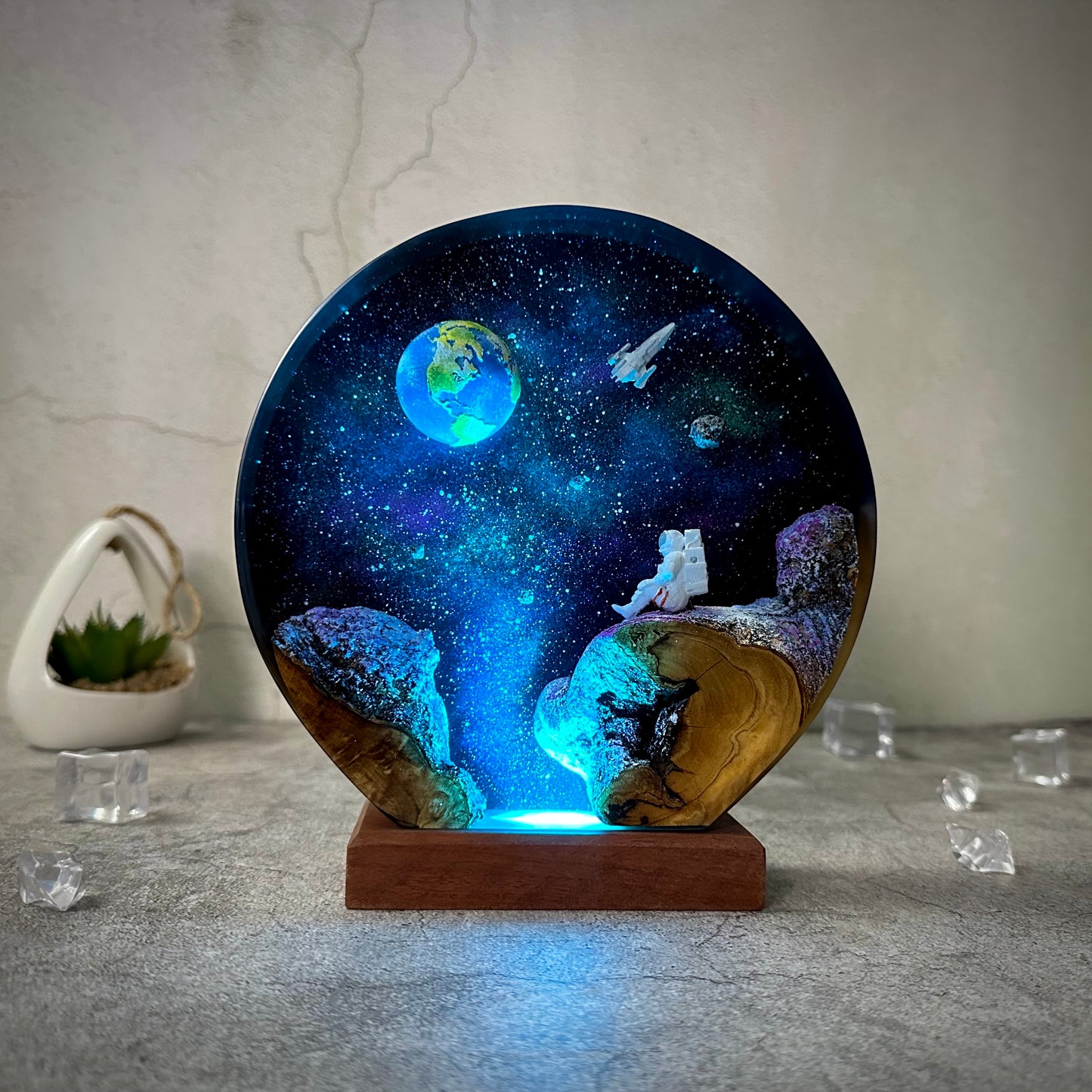 Astronaut and Space resin lamp