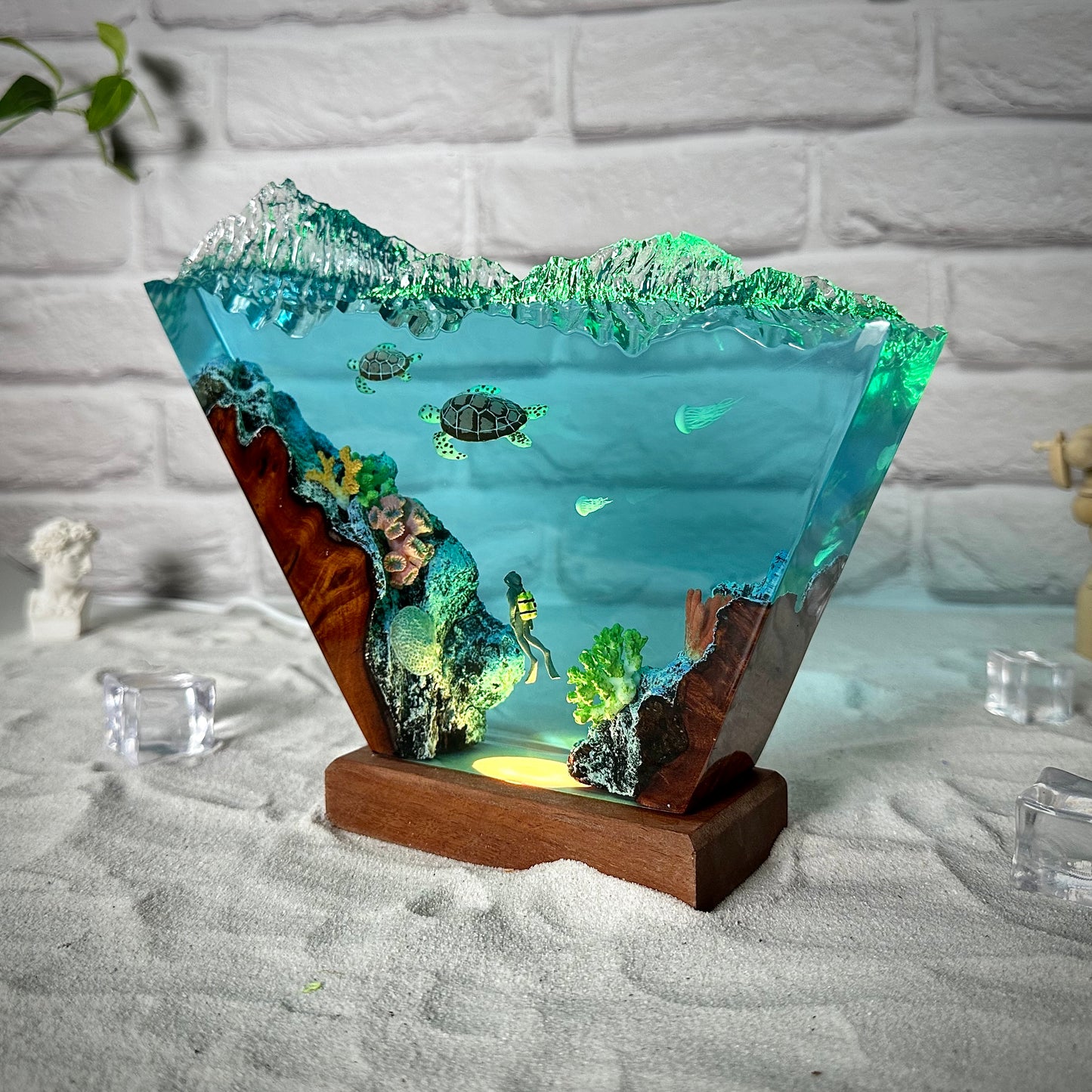 Sea Turtle and Scuba resin lamp