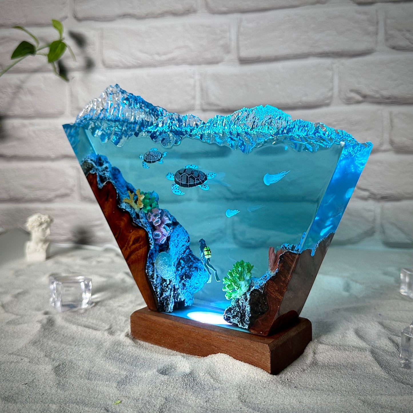 Sea Turtle and Scuba resin lamp