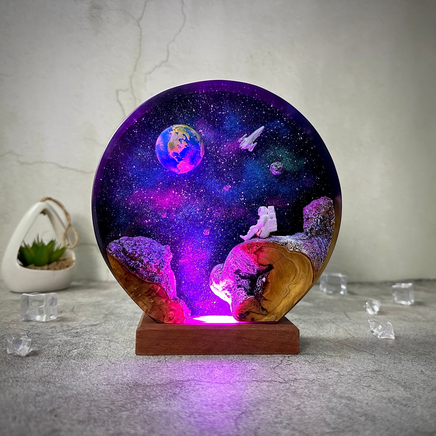 Astronaut and Space resin lamp