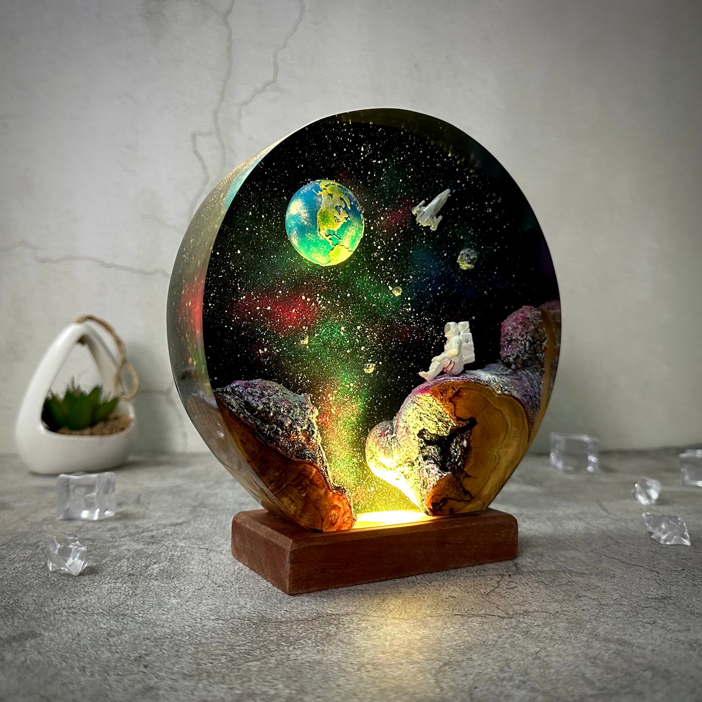 Astronaut and Space resin lamp