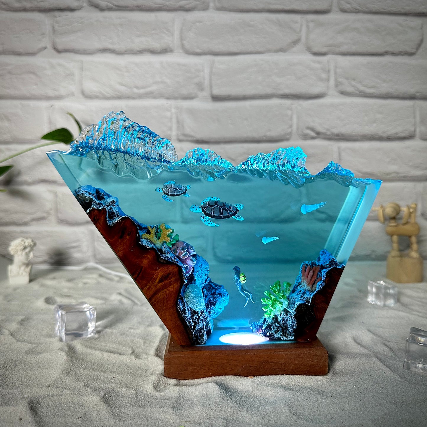 Sea Turtle and Scuba resin lamp